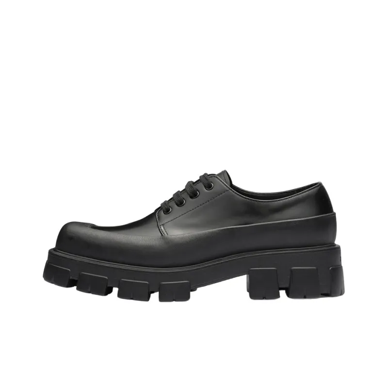 PRADA Monolith Brushed Leather Lace-up 'Black'-0