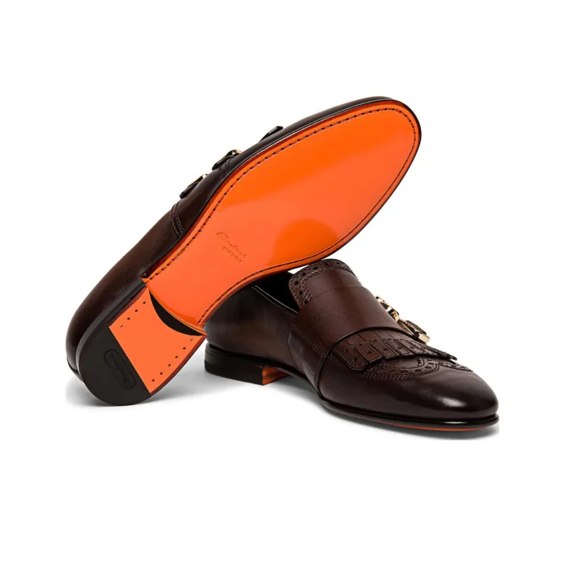 Santoni Double Buckle Almond Toe Loafers-4