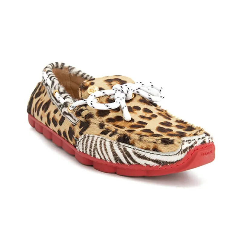 VERSACE Men's Casual Shoes Men's Leopard Print Brown-2