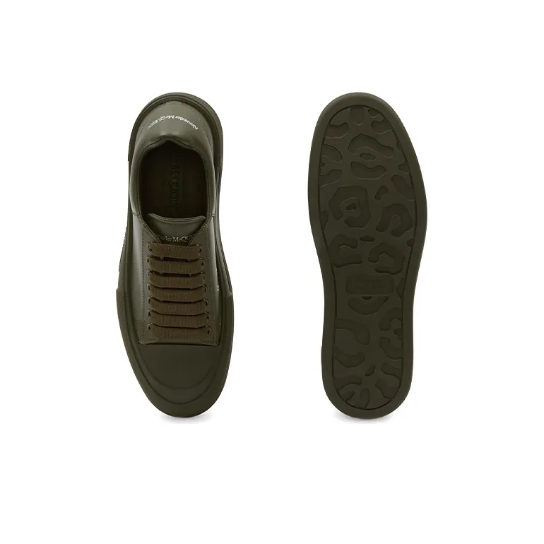 Alexander McQueen Leather Deck Plimsoll Khaki-4