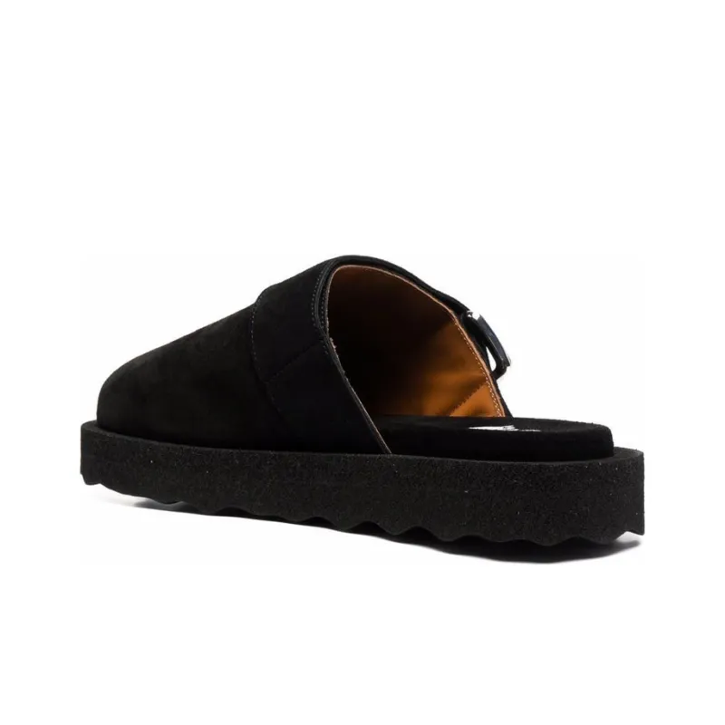 OFF WHITE Sponge Buckle Slippers Black Khaki-3