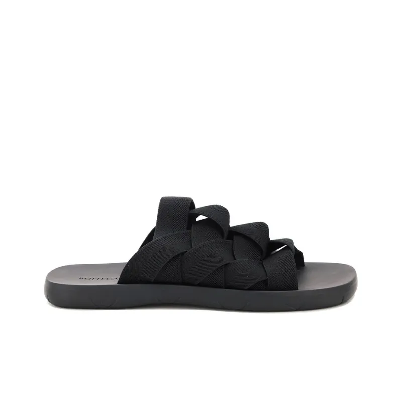 Bottega Veneta Intrecciato Elastic Slides Black-1