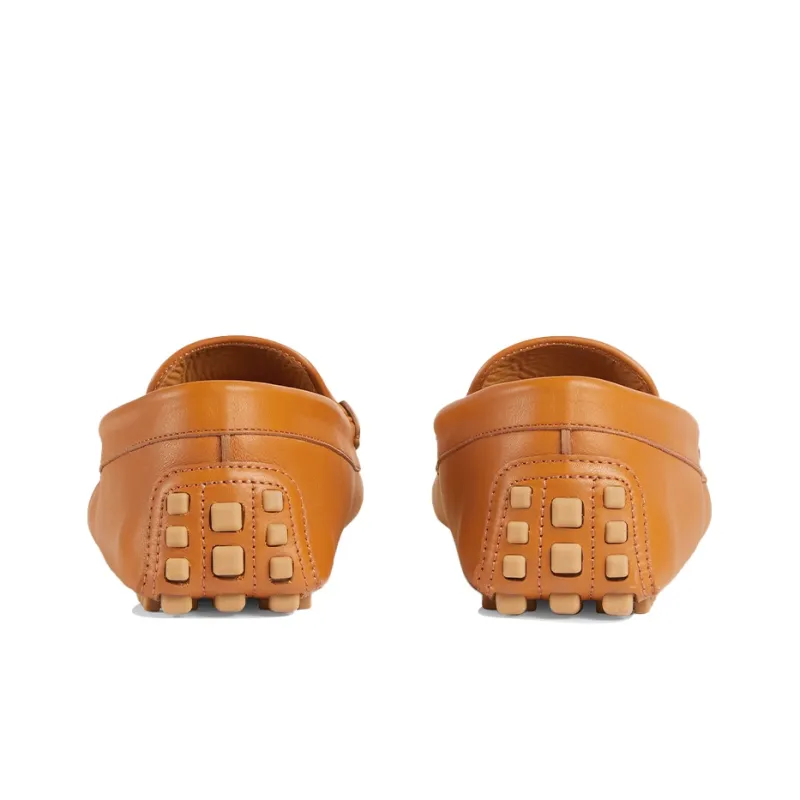 GUCCI Web Casual Leather Shoes Men's Brown Yellow-3