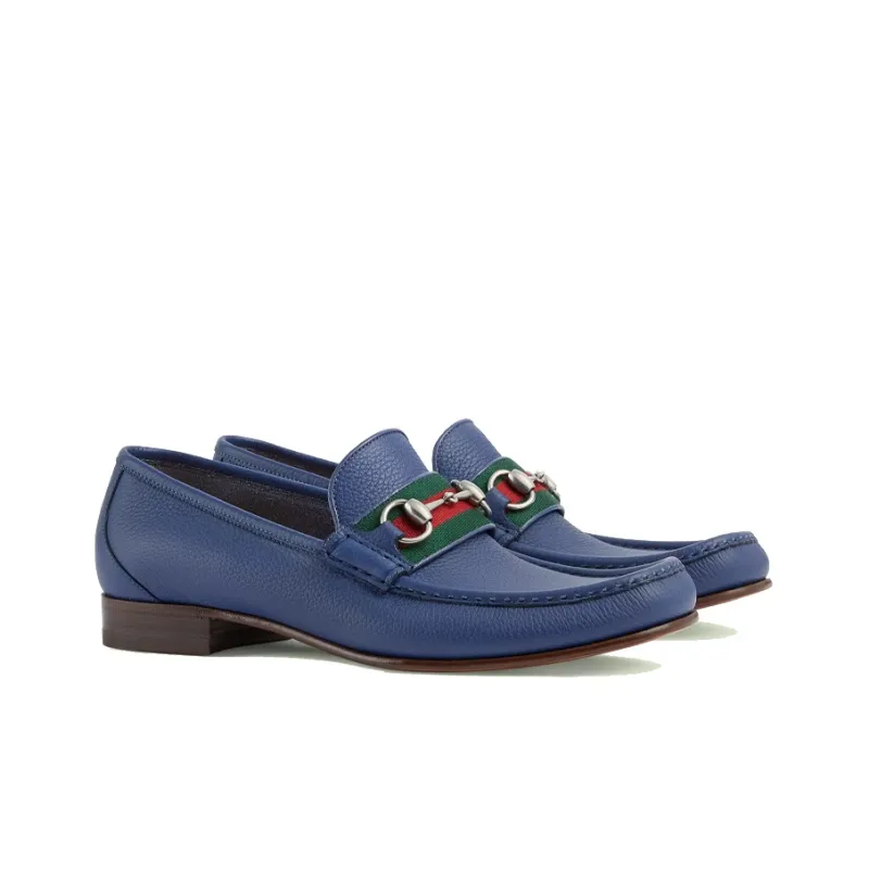 GUCCI Web Stripe Horsebit Loafer 'Washed Indigo'-1