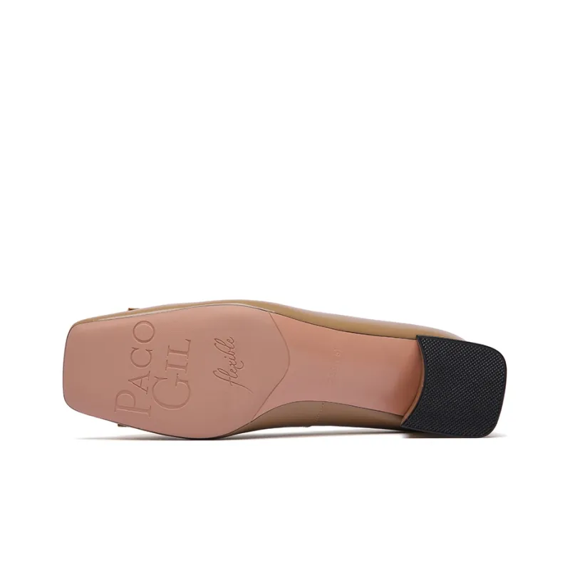 PACO GIL Block Heel High Heels 3.5cm Women's Apricot-5