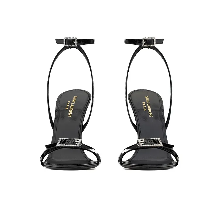 SAINT LAURENT Gippy Buckled Sandal Heels Black Leather Women's-4