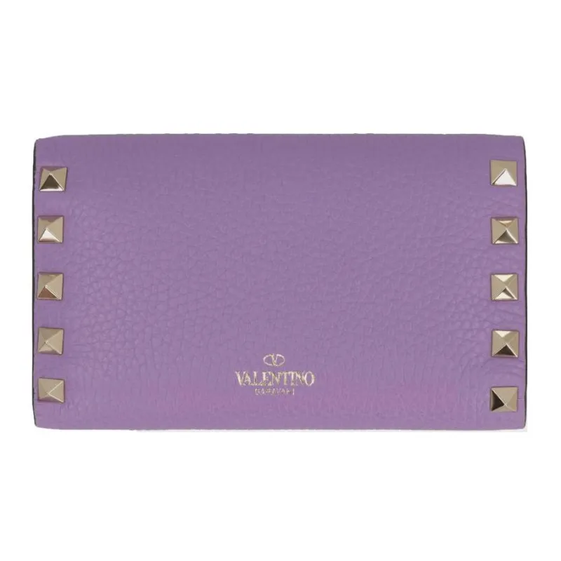 Valentino Rockstud Textured Leather Wallet Women's Purple-1