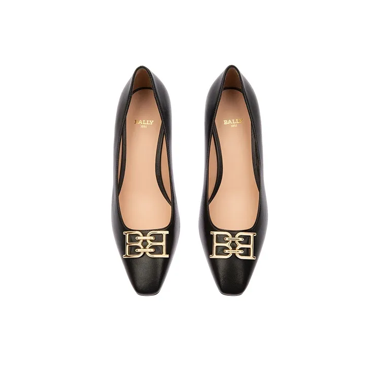 BALLY Cone Heel Mid Low Heel Shoes Women's Black-2