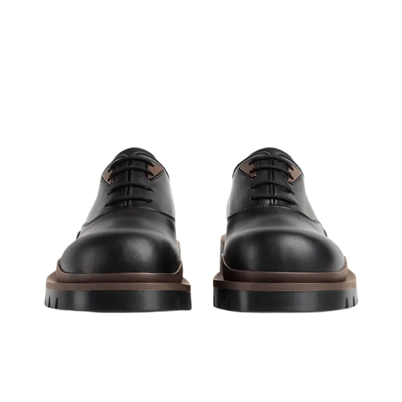 Bottega Veneta Tire Lace Up Leather Shoes Black-2
