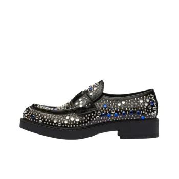 PRADA Rhinestone embellished Brushed Leather Loafers