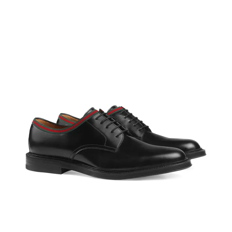 GUCCI Web Lace Up Black Leather-1