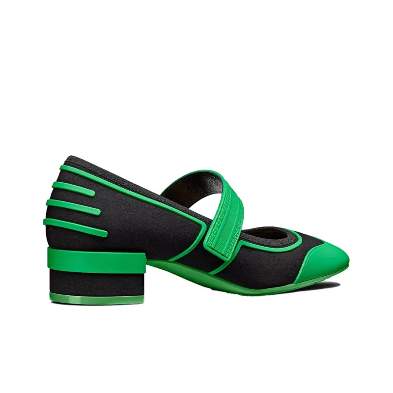 DIOR Roller Block Heel Mary Jane Shoes Women's Black Green-4
