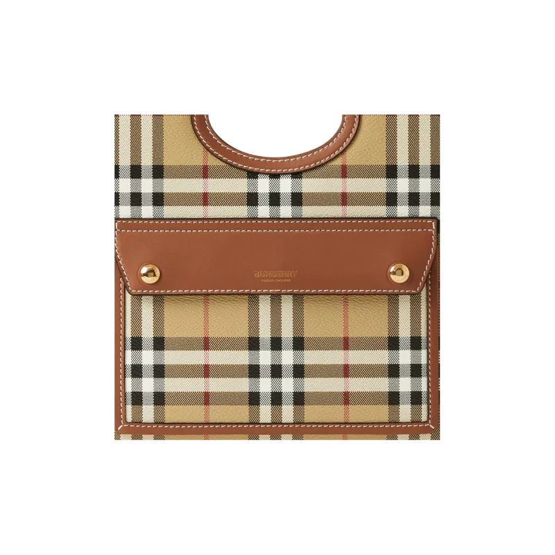 Burberry Check And Leather Mini Pocket Bag Briar Brown-3