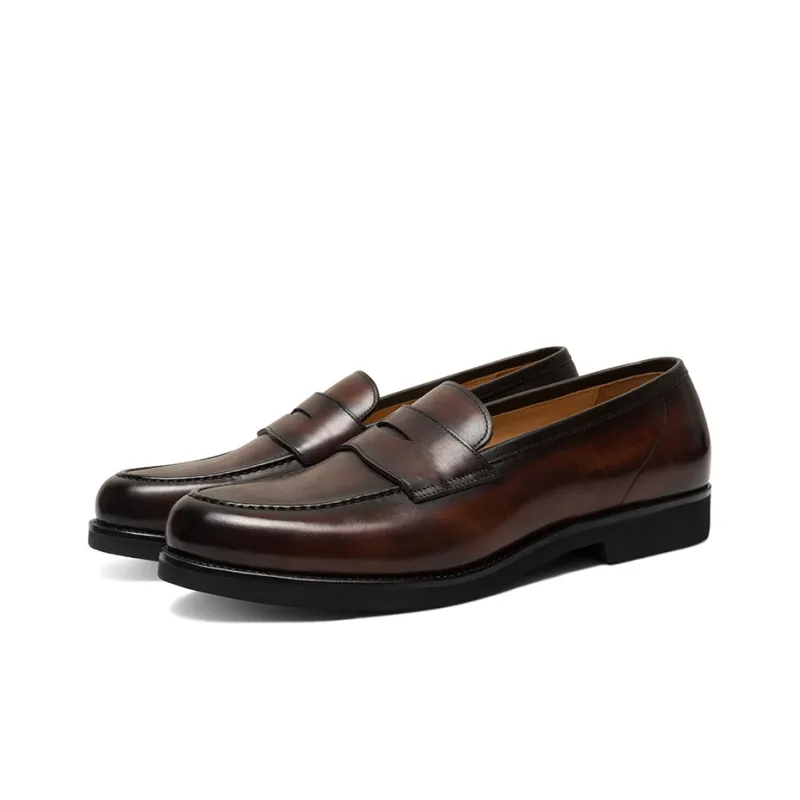 THOM WILLS British Style Business Versatile Slip on Casual Shoes Men's Dark Coffee Polished-1