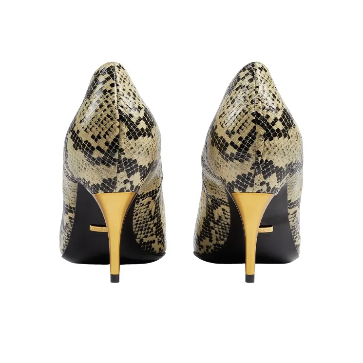 GUCCI Slim Heel Medium Heel Shoes Women's Beige Black-4