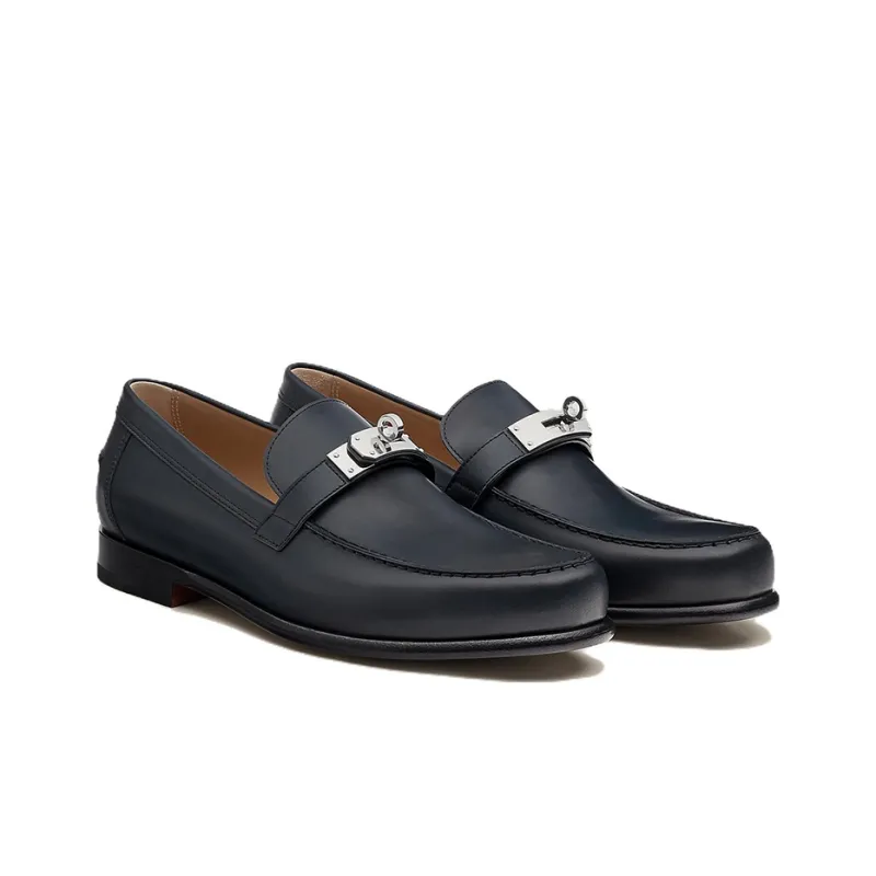 HERMES Destin Mokasin Shoes Men's Dark Blue-3