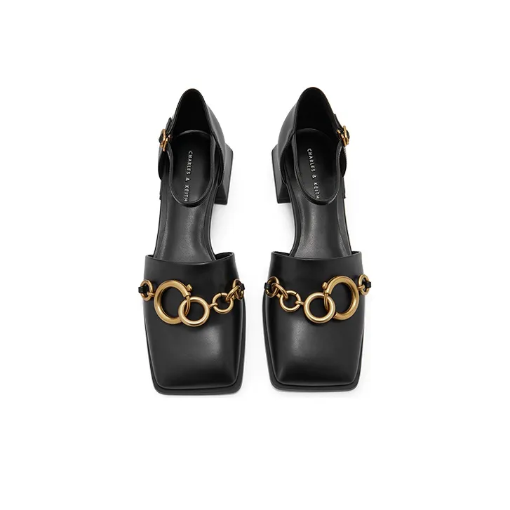 CHARLES&KEITH Chunky Heel Unlined Shoes Women's Black-2