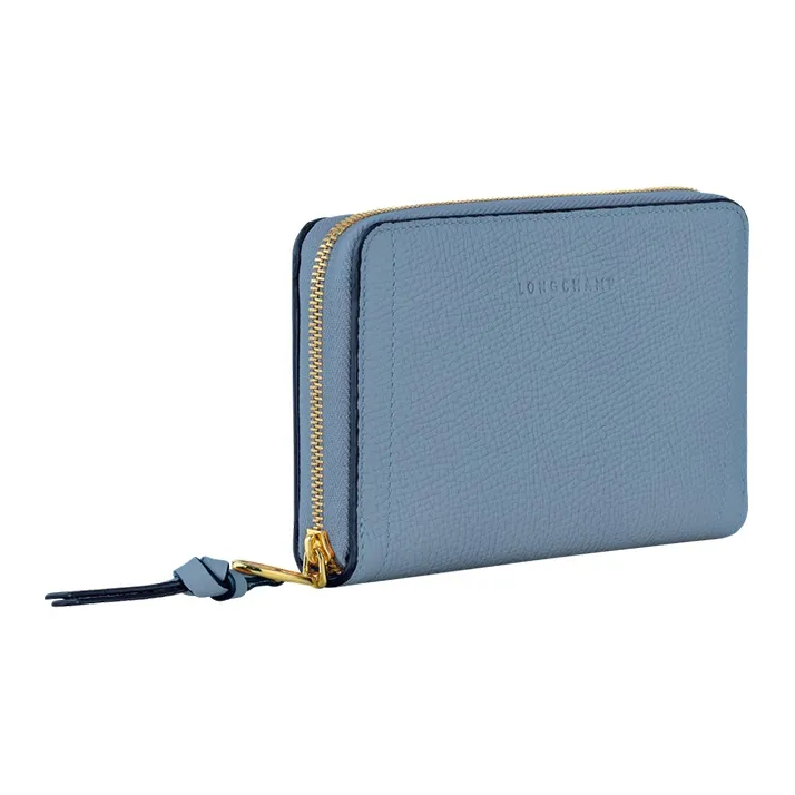 LONGCHAMP Mailbo Grain Cow Leather Wallet Women's Blue-1