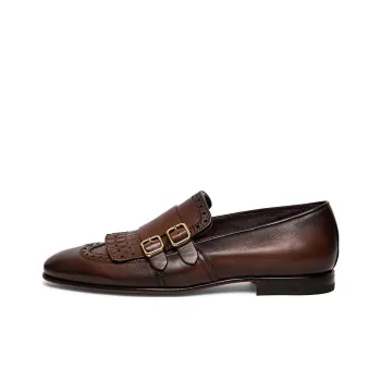 Santoni Double Buckle Almond Toe Loafers