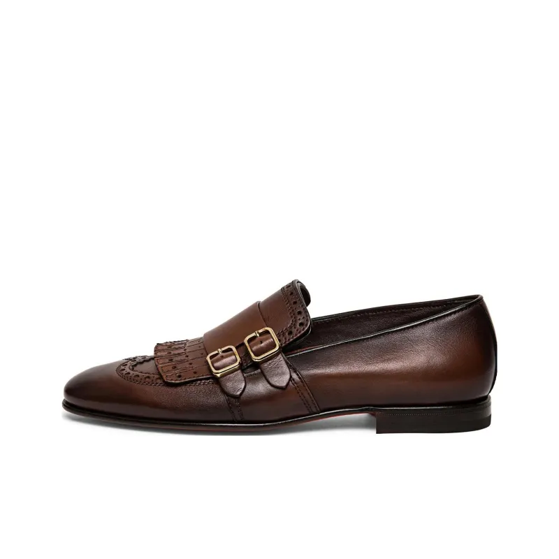 Santoni Double Buckle Almond Toe Loafers-0