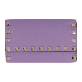 Valentino Rockstud Textured Leather Wallet Women's Purple