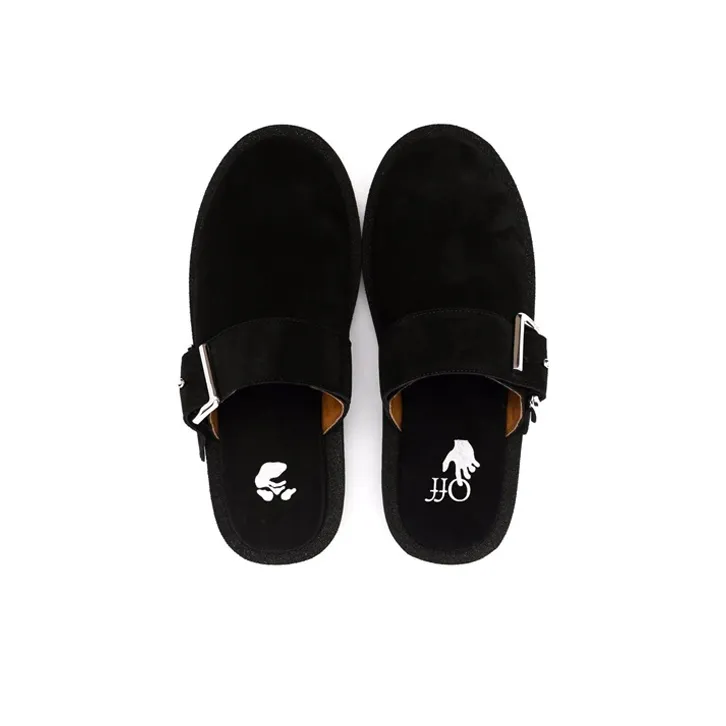 OFF WHITE Sponge Buckle Slippers Black Khaki-2