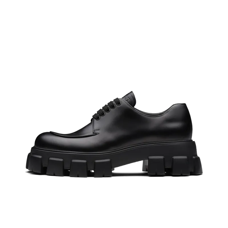 PRADA Monolith Brushed Leather Lace-up Shoes-0