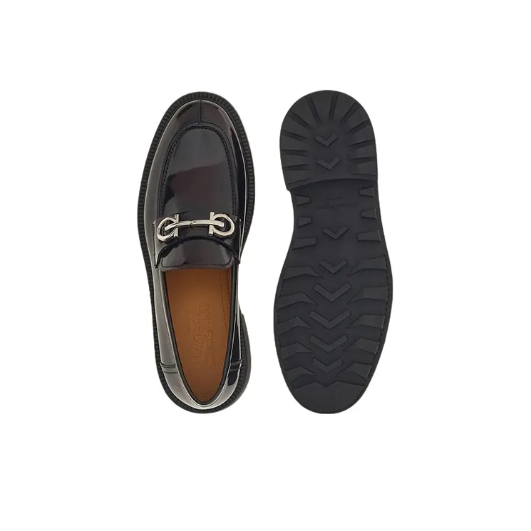 FERRAGAMO Gancini Loafers Casual Shoes Men's Red Black-4