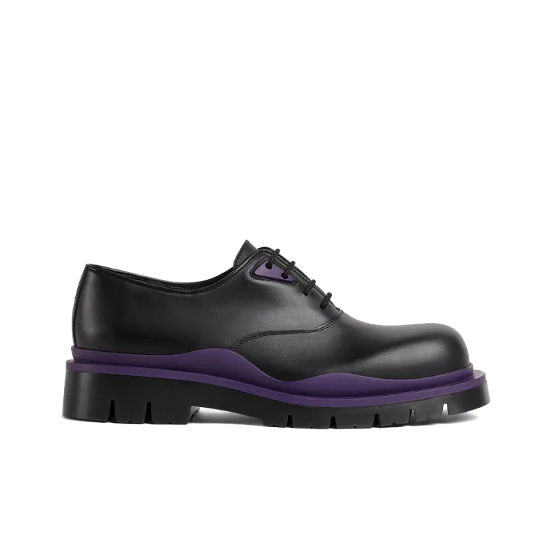 Bottega Veneta Tire Lace Up Leather Shoe Black Plum-1