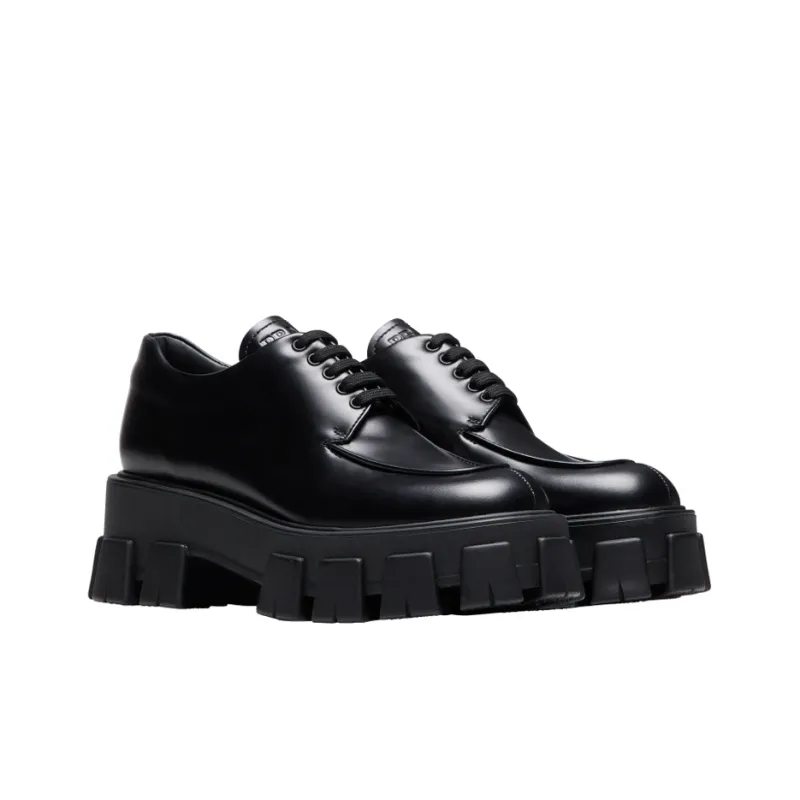 PRADA Monolith Brushed Calf Derby Shoes 'Black' Women's-2