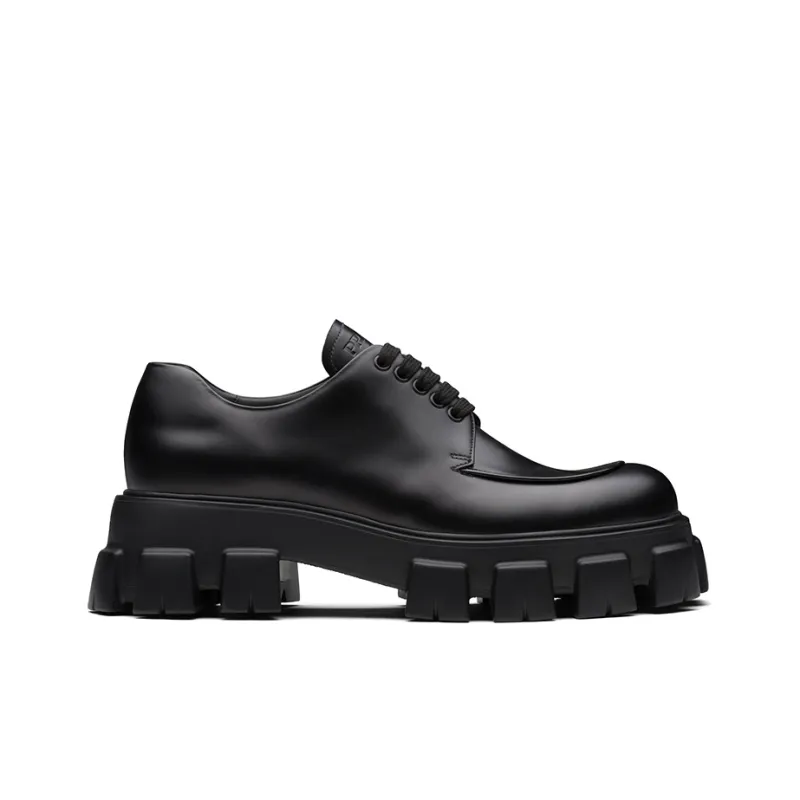 PRADA Monolith Brushed Leather Lace-up Shoes-1