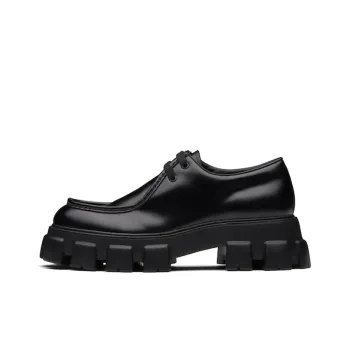 PRADA Monolith Lace Up Shoe Black Brushed Leather