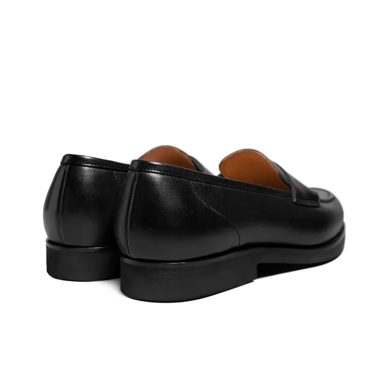 THOM WILLS British Style Business Casual Calfskin Slip on Loafers Men's Black-3