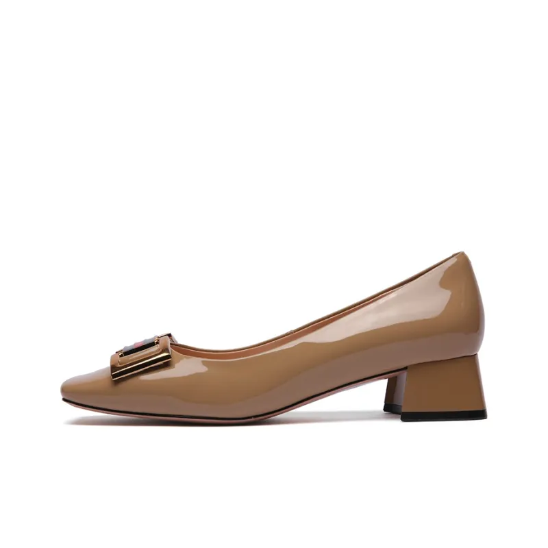 PACO GIL Block Heel High Heels 3.5cm Women's Apricot-0