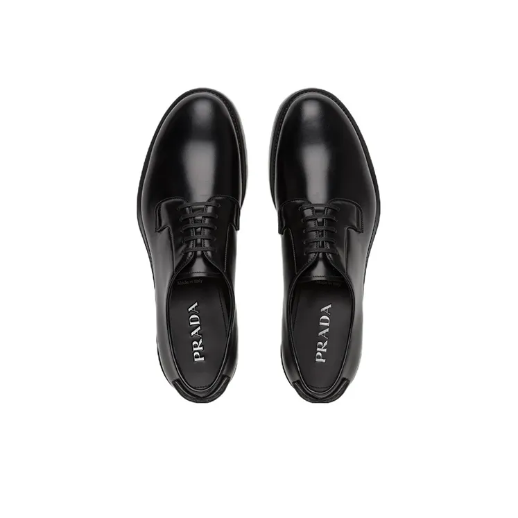 PRADA Brushed-leather Lace-up Shoes-3