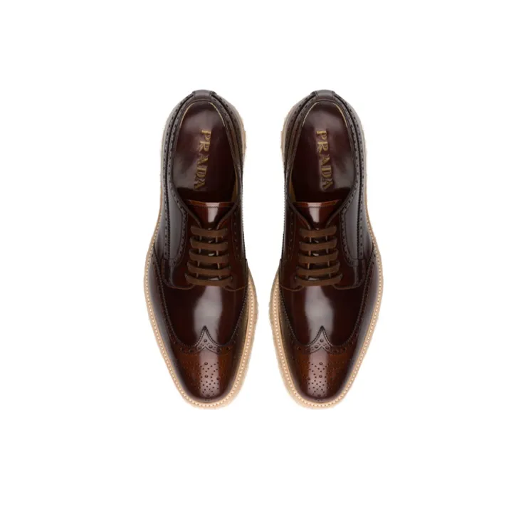 PRADA Fumé Low Top Platform Shoes Men's Brown-3