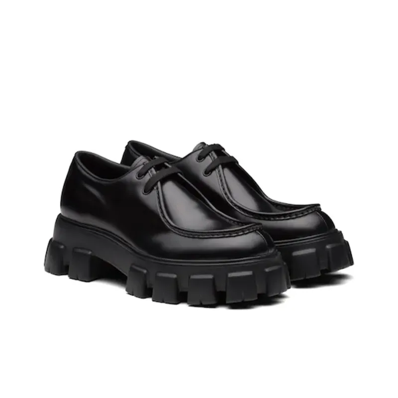 PRADA Monolith Lace-Up Shoe Black Brushed Leather-1