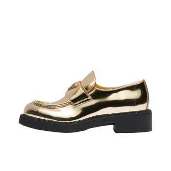PRADA Metallic 50mm Loafers Platinum Gold Leather Women's