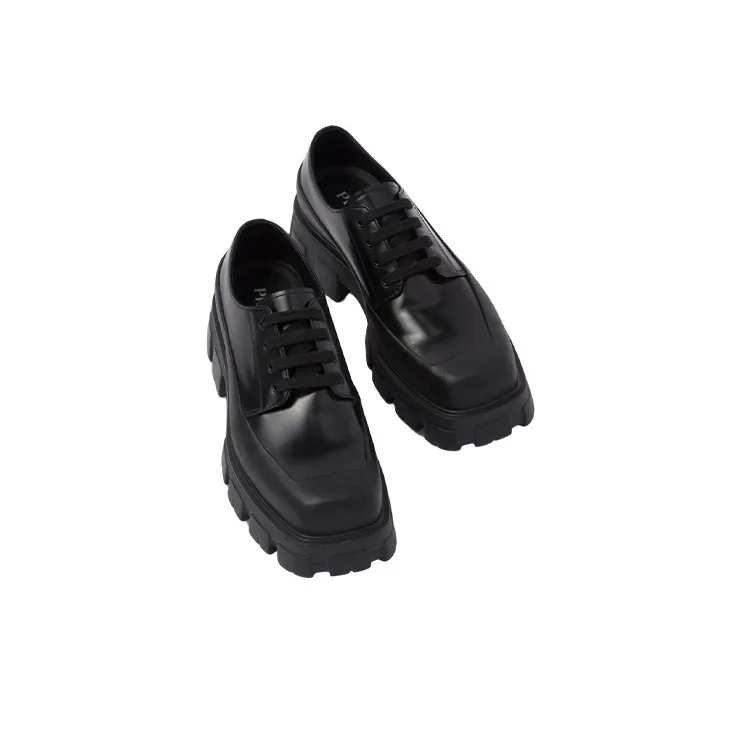 PRADA Monolith Brushed Leather Lace-up 'Black'-3