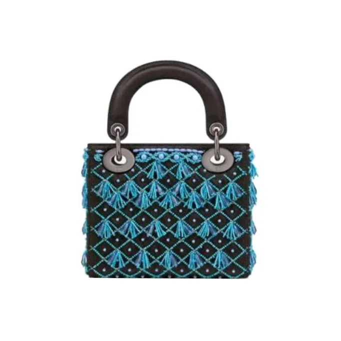 DIOR Lady Dior Satin Lady Dior Bag, Shoulder Bag, Crossbody Bag, Handbag Mini Women's Black/Blue-3