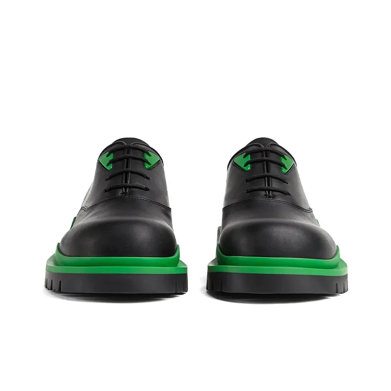 Bottega Veneta Tire Lace Up Leather Shoe Black Green-2