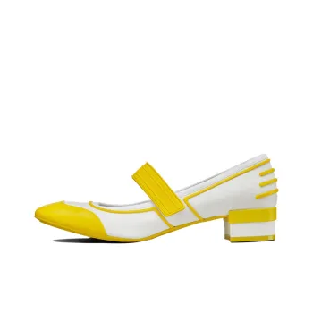 DIOR Roller Block Heel Mary Jane Shoes Women's Yellow White