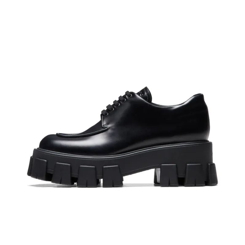 PRADA Monolith Brushed Calf Derby Shoes 'Black' Women's-0