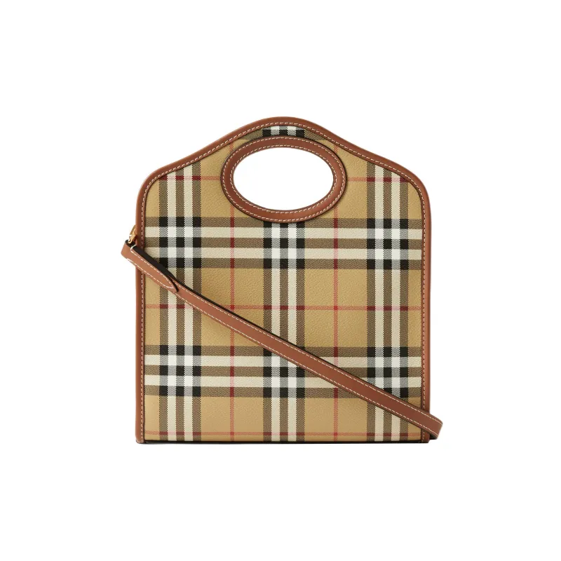 Burberry Check And Leather Mini Pocket Bag Briar Brown-2