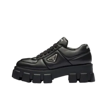 PRADA Monolith Brushed Leather Lace up Shoes 'Black' Women's