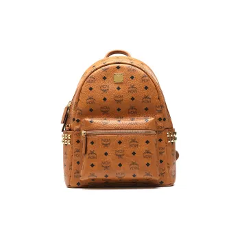 MCM Stark Visetos Coated Canvas Backpack Medium Size Women's Brown Cognac