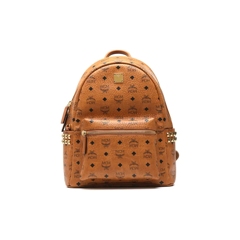MCM Stark Visetos Coated Canvas Backpack Medium Size Women's Brown Cognac-0