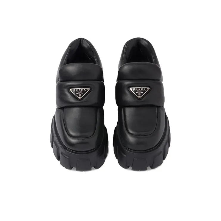 PRADA Soft Padded 55mm Loafers Black Nappa Leather Women's-4