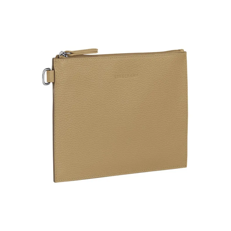 LONGCHAMP Roseau Essential Cow Leather Clutch Women's Khaki-1