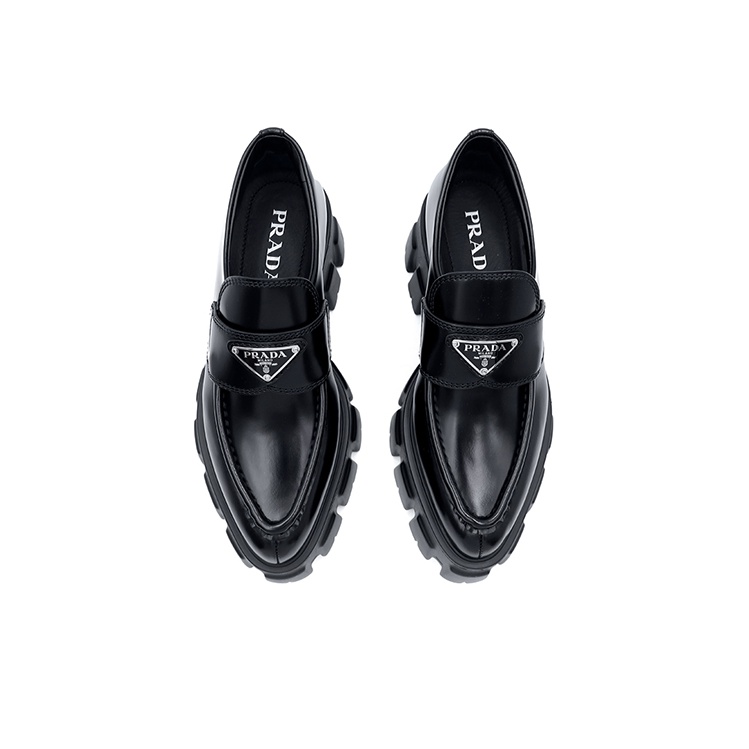 PRADA Women's Monolith Pointy Brushed Leather Loafers 'Black